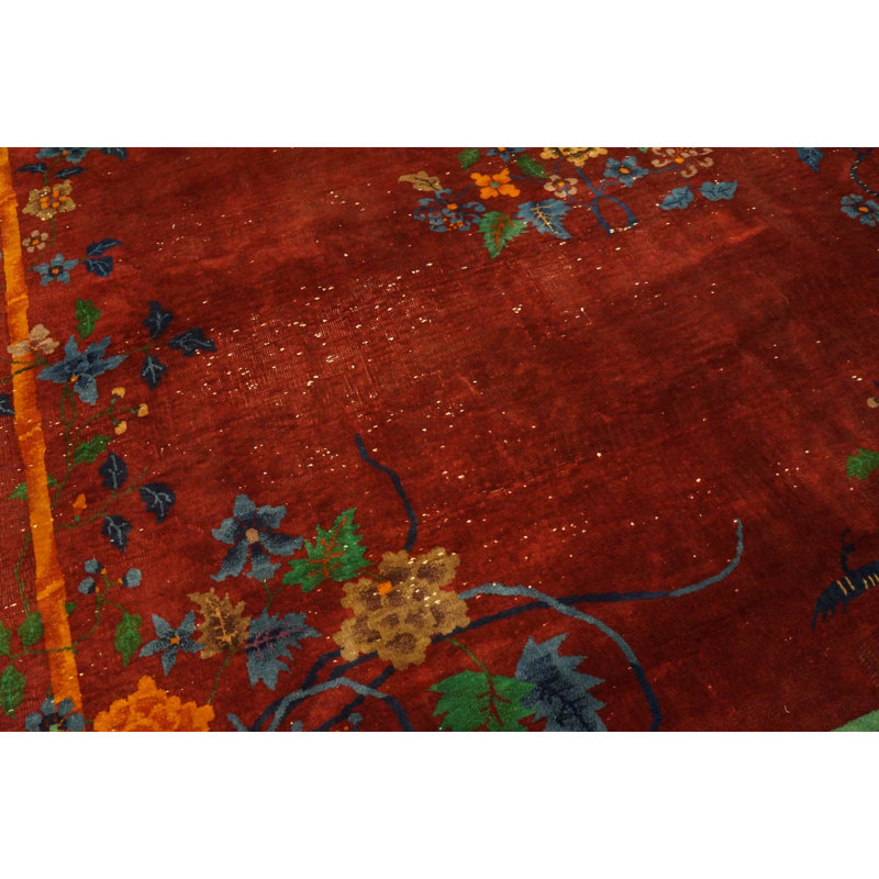 Antique Art Deco Medium Wool Red Rug