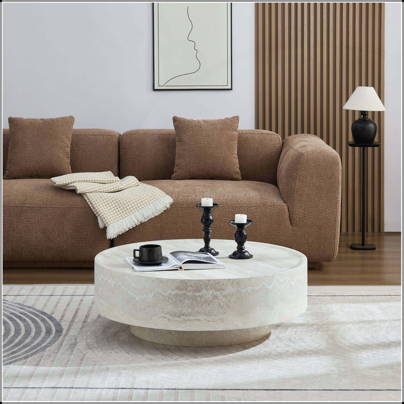 Table basse en fibre de verre durable avec effet de pierre naturelle, parfaite pour les intérieurs modernes et minimalistes
