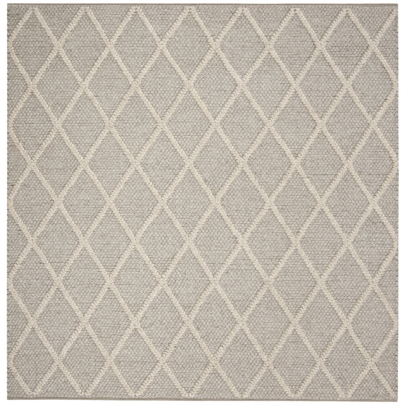 Russo Hand Woven Wool/Viscose Geometric Rug in Gray, Square 6'