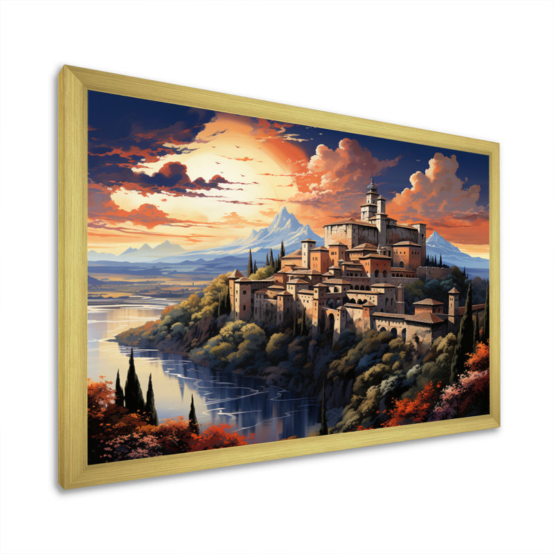Spain Alhambra Palace In Granadain - Architecture Wall Decor, H 30 po x l 40 po x P 1,5 po, Cadre doré à une seule photo