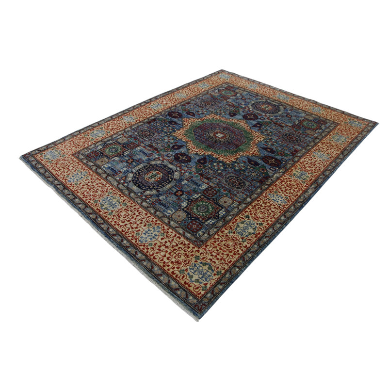 Hand Knotted Wool Area Rug in Silver And Beige, Rectangle 4'11" x 6'8"