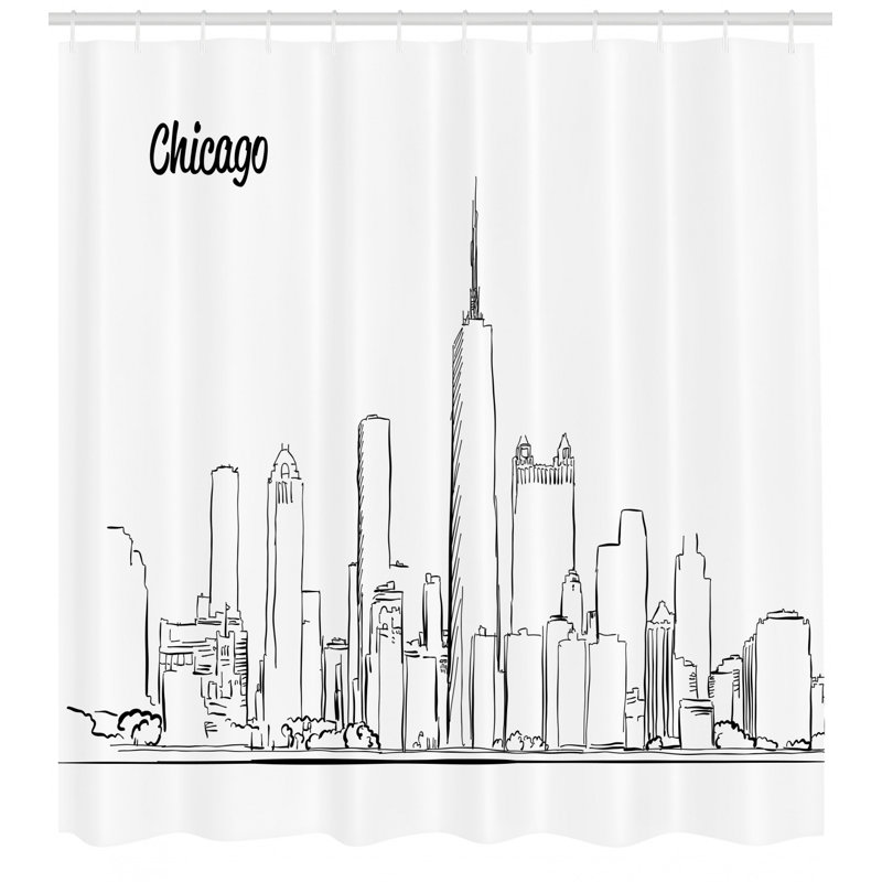 Chicago Skyline Shower Curtain with Hooks Included, 75" H x 69" W