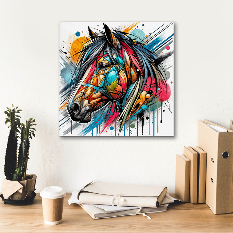 «Horse Portrait Abstract» par Rey Klimt, art mural sur toile, H 18 po x l 18 po x P 0,75 po