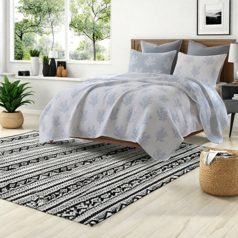 Ensemble de literie pour lit double réversible, ensemble de courtepointe en polyester bleu pour la maison