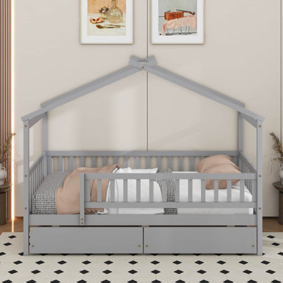 Twin Wooden House Bed With Drawers by Harper Orchard