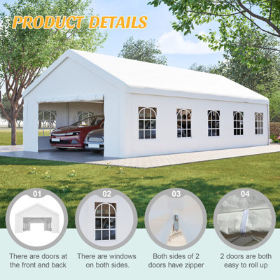 Abri pour événements robuste 16x32FT avec côtés détachables et abri d'auto - Auvent extérieur pour les fêtes Campings avec solutions de rangement