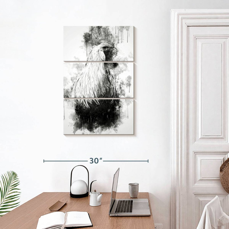 Coq Brampt regardant en noir et blanc, H 32 po x l 20 po