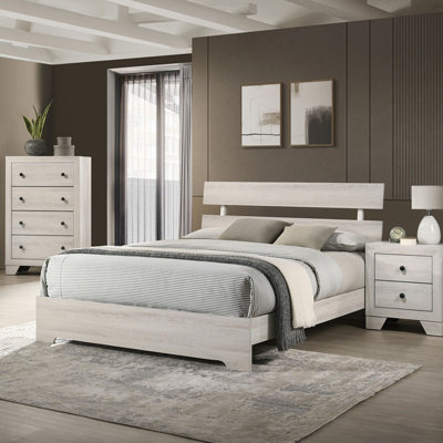 1pc Rustic Platform Bed Slat Headboard Low-profile Bed Frame White Wash Finish Contemporary Youth Bedroom Furniture