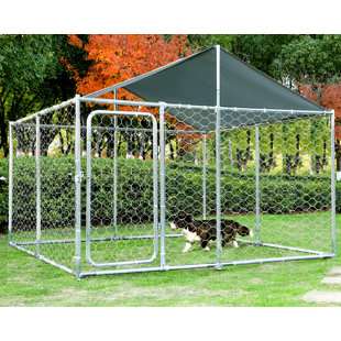 Outdoor Large Dog Kennel With Canopy and Lockable Door