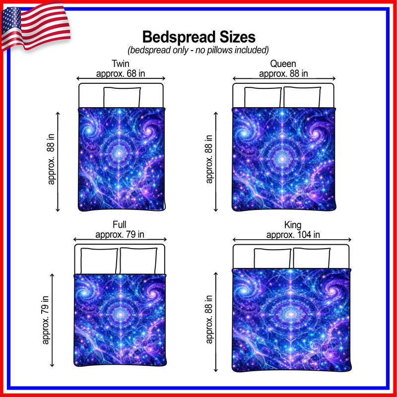 Couvre-lit matelassé bleu à motif fractal toutes tailles, Très grand lit