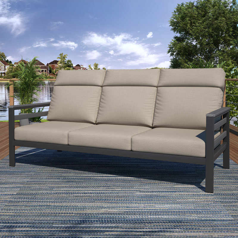 Townsend Metal Outdoor Sofa With Sunbrella Cushion, Cast Silver, Gray
