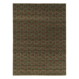 Black Print Hand Knotted Wool Floral Area Rug