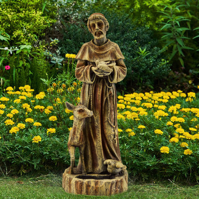 Statue décorative de jardin St. Francis, nourricière avec mangeoire d'oiseaux