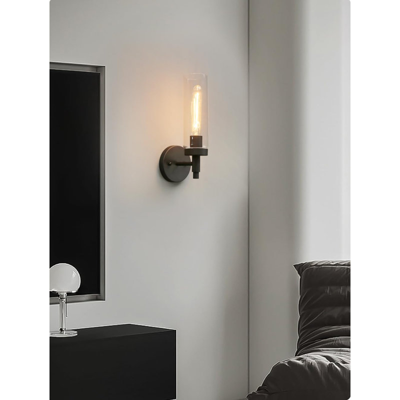 Applique murale industrielle rustique avec abat-jour en verre transparent Phansthy, Noir mat, 1