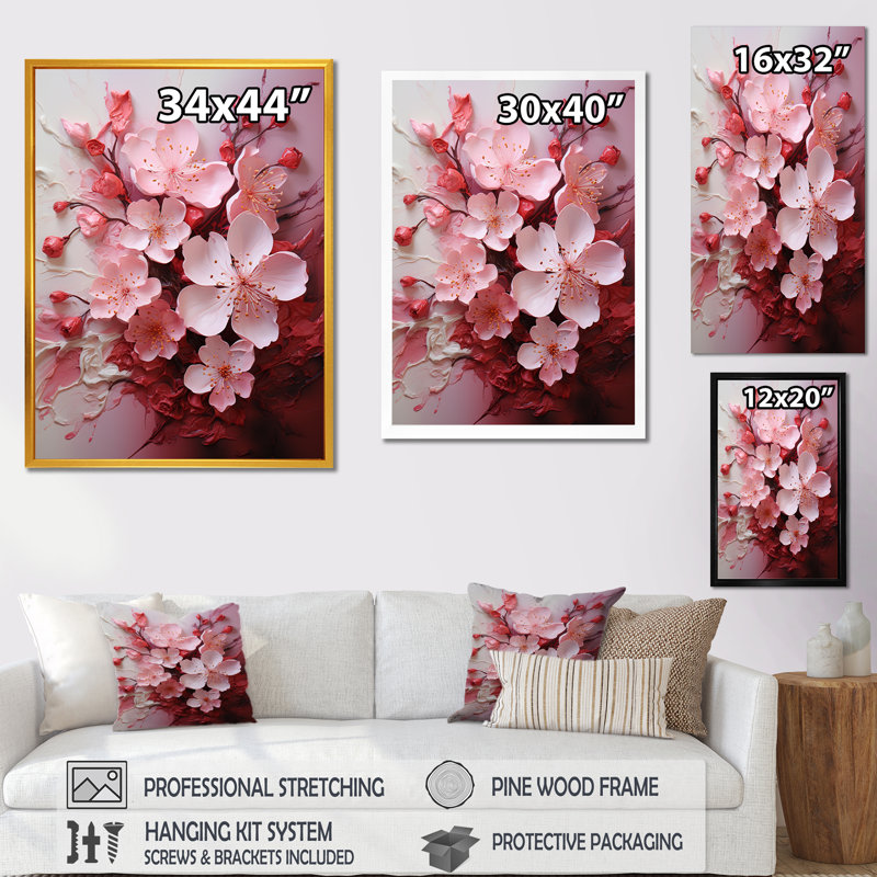 «Pink Orchard Tree Ballet Of Cherry Blossoms III», art mural cerisier, Toile tendue, H 44 po x l 34 po
