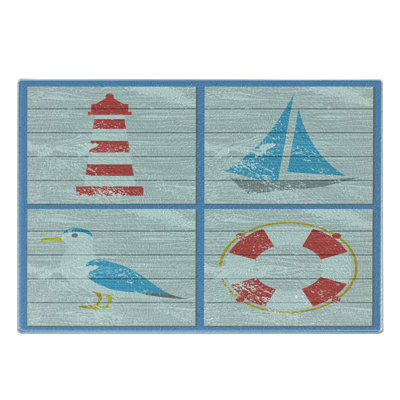Ambesonne Lighthouse Tempered Glass Cutting Board Nautical Rustic Multicolor