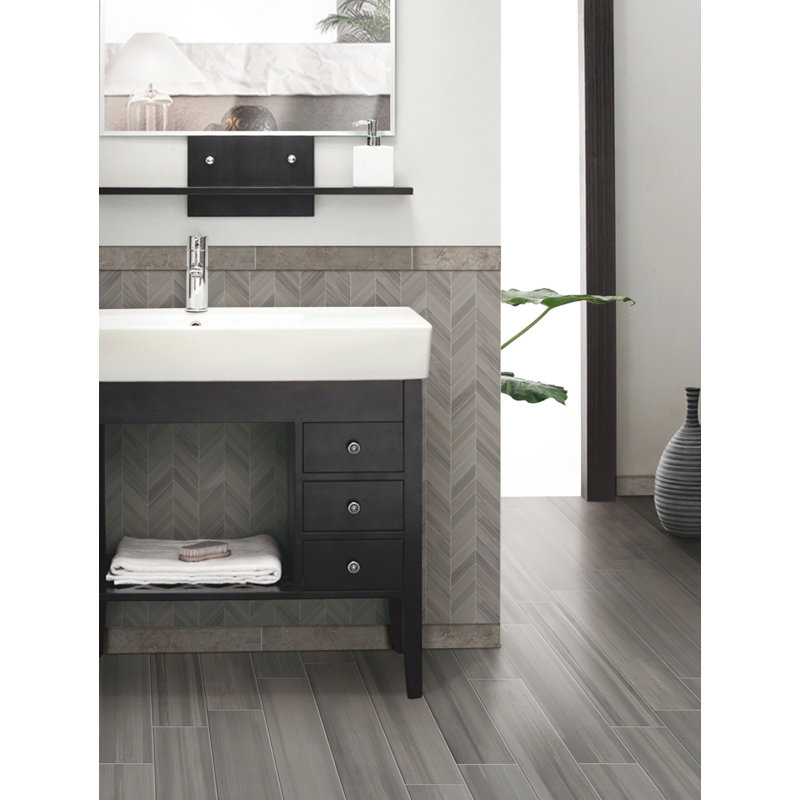 Pietra Calacatta 18" x 3" Porcelain Bullnose Tile Trim in White/Gray, Pietra Carrara
