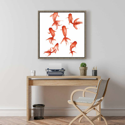 Small Red Fishes Framed Canvas | Asian Aquatic Home Decor