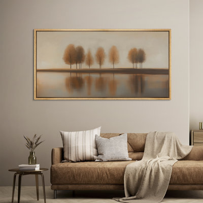 «Golden Autumn Tree Reflection», art mural paysage chaleureux