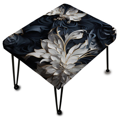 Repose-pieds rectangulaire blanc et argent Sphinx Paisley
