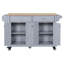 Îlot de cuisine avec comptoir en bois d'hévéa, chariot de cuisine sur 5 roulettes avec armoire de rangement et 5 tiroirs pour la salle à manger-129165382