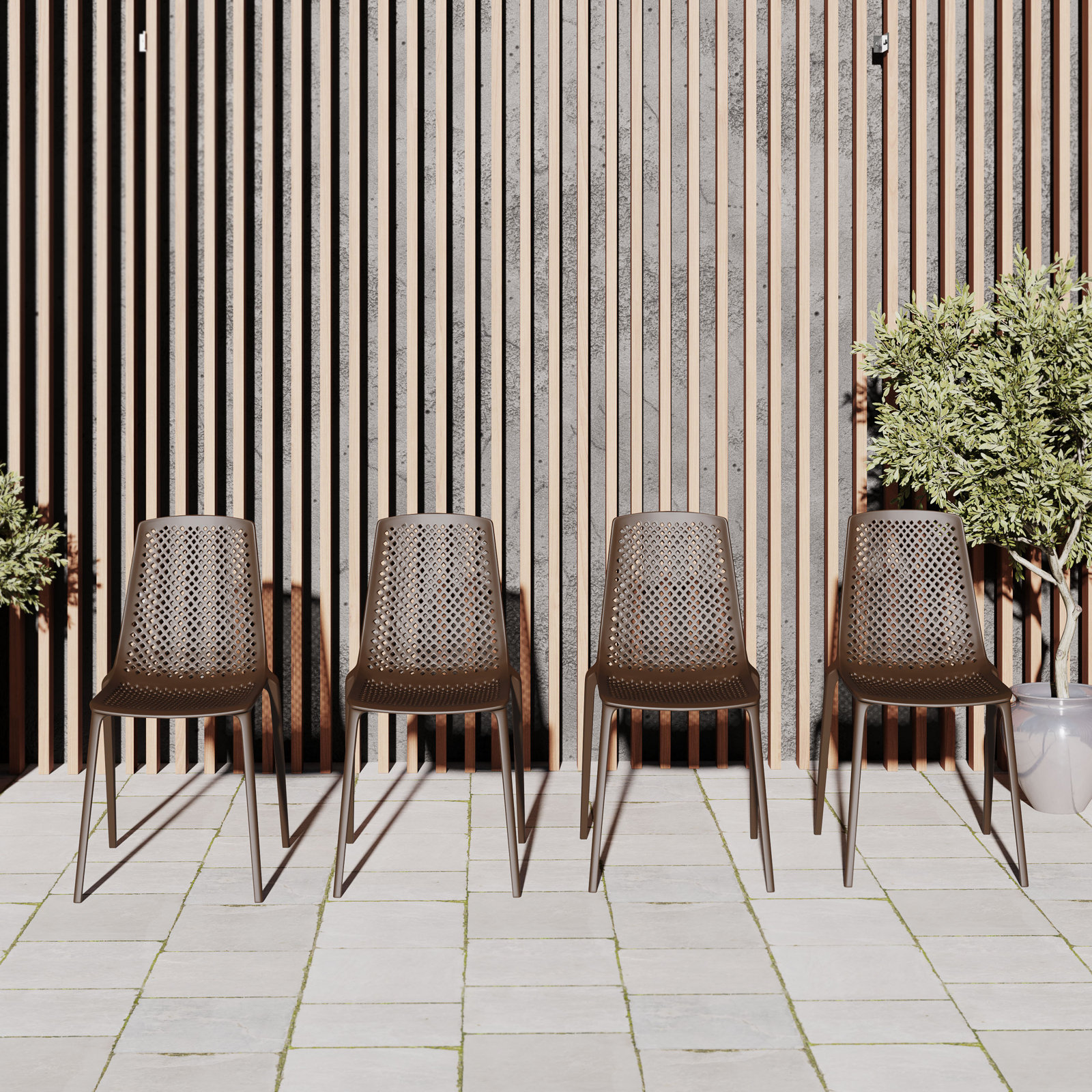 Rafael Premium All-Weather Wicker Outdoor Stacking Dining Side Chair, Brown
