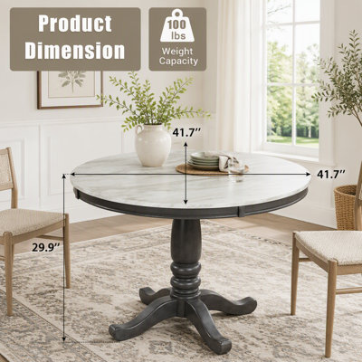 Table de salle à manger ronde en marbre avec pieds en bois d'hévéa