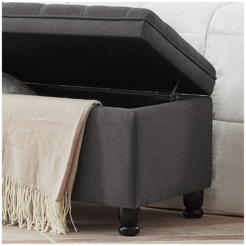 Banc de rangement capitonné capitonné, banc d'entrée en similicuir avec pieds en bois fuselés, banc de lit - noir, Gris foncé