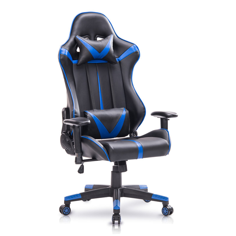 Inbox Zero Faux Leather PC & Racing Game Chair, Blue/Black