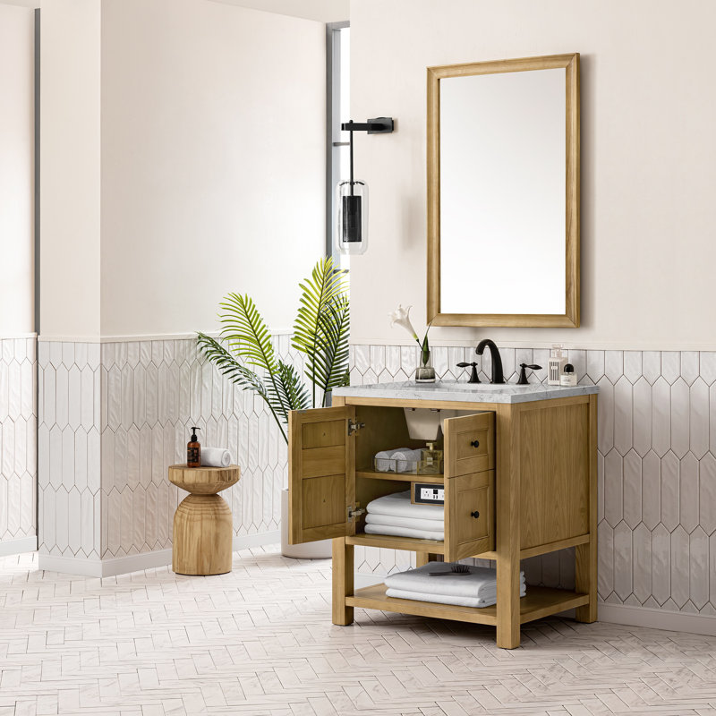 Breckenridge 30'' Single Bathroom Vanity with Top, Eternal Jasmine Pearl, Light Natural Oak, 8" Widespread
