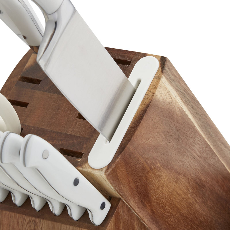 Sabatier Sabatier Acacia Forged Triple Rivet Edge keeper Knife Block Set, 15-Piece, White