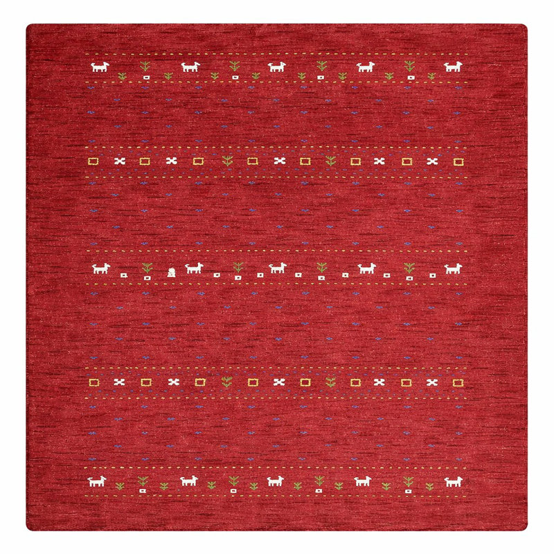 Tapis écologiques tissés à la main Maggiemae, Rouge, Carré 6 pi