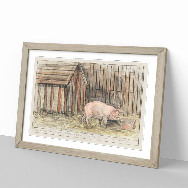Pig in a Farm by Theo Van Hoytema - Framed Print, 27cm H x 36cm W x 2cm D, Oak Framed