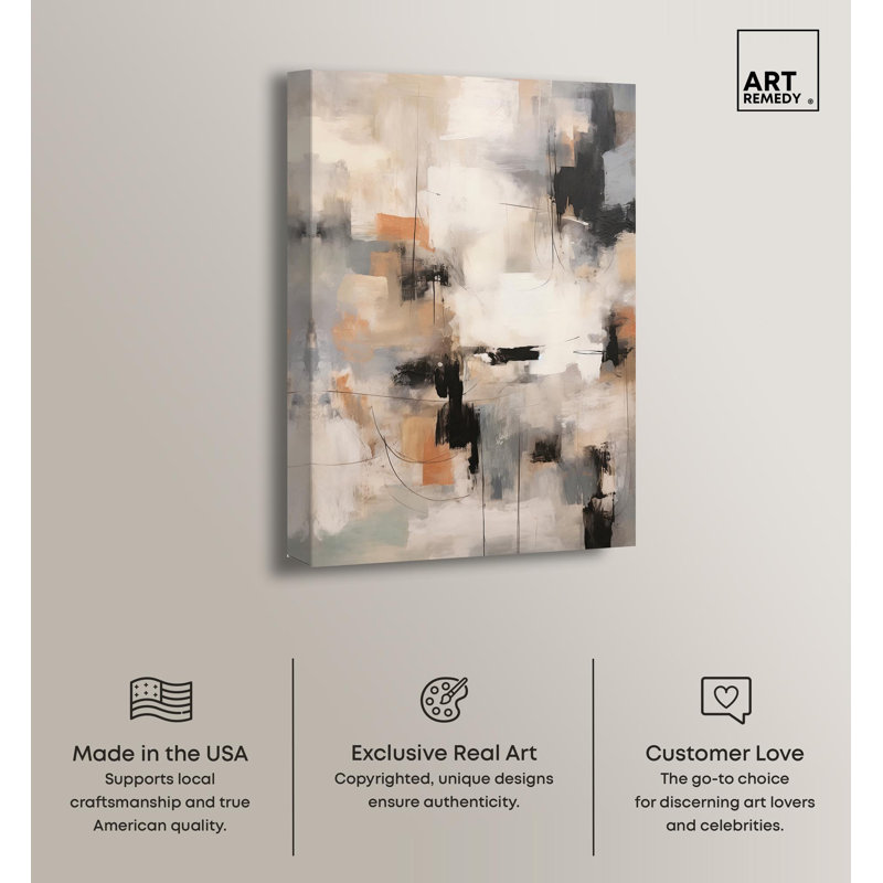 Muted Abstract Canvas Wall Art in Beige and Gray, 30" x 20"