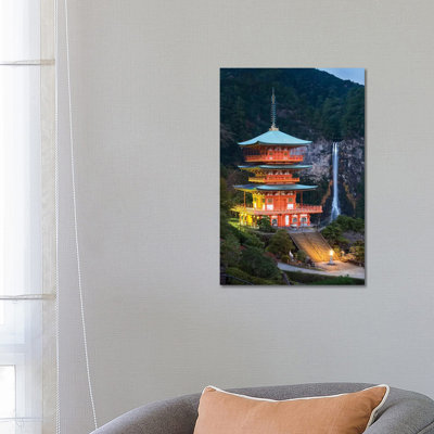 Seiganto-Ji Pagoda And Nachi Falls by Jan Becke - Wrapped Canvas Photograph
