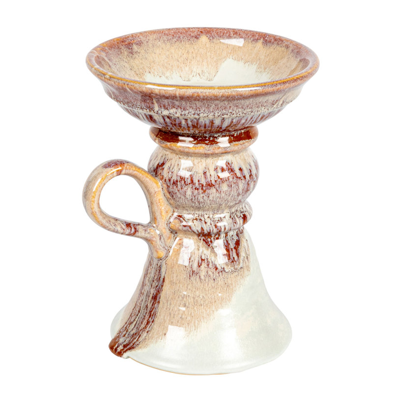 Carlstrom Stoneware Candle Pillar Holder with Handle and Reactive Glaze for 5 Inches Pillar, Brown, 7.5" H x 6.25" W x 5.5" D