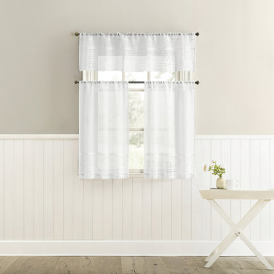 Camille Macrame Lace Trim Sheer Rod Pocket Kitchen Curtain Valance