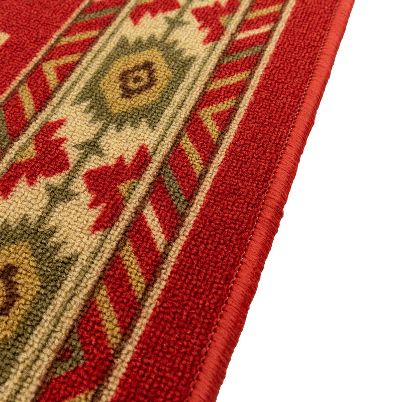 Custom Size Anti-Bacterial Non-Slip Southwestern Red Rovel Design Low Pile Hallway Runner Rugs, Runner 2'8" x 48'
