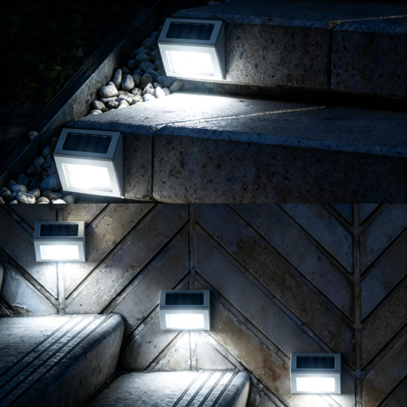 Solar Powered Outdoor LED Step Lights IP65 Waterproof Stainless Steel for Deck Fence Stair Garden Path, White