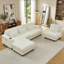 Canapé modulaire en L Corduroy avec repose-pieds détachable, accoudoirs latéraux doubles, poches de rangement intégrées et porte-gobelets, pieds de support en plastique robuste pour le salon - beige
