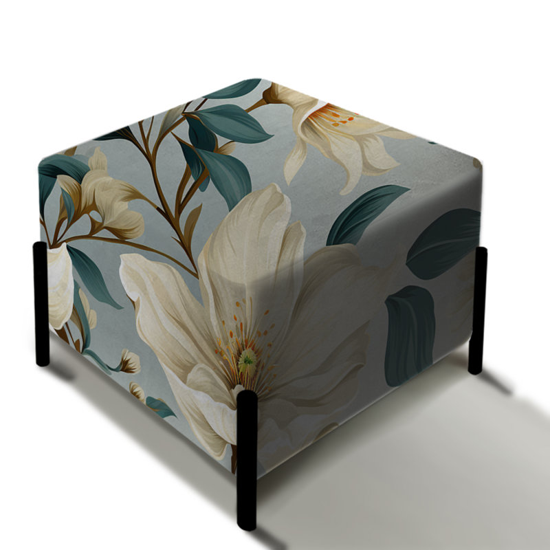 Repose-pieds carré Sandy beige et bleu Hydrangea Tranquility VII