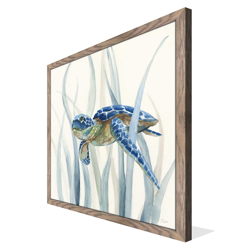 «Turtle In Seagrass II» par Nan - reproduction de peinture encadrée, H 37,5 po x l 37,5 po x P 1 po