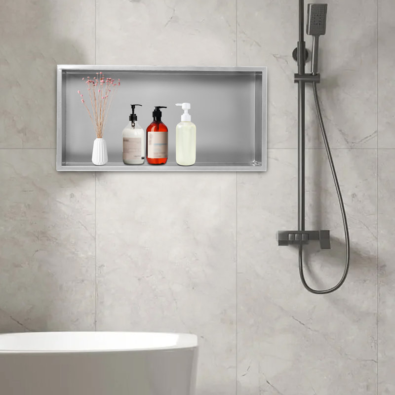 Placide 24" x 12" Single Recessed Preformed Waterproof Shower Niche, Silver