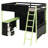 Full-Size Wood Loft Bed with Desk, Storage Shelves & 7-Color LED Light for Gaming & Study, Green-1860291633