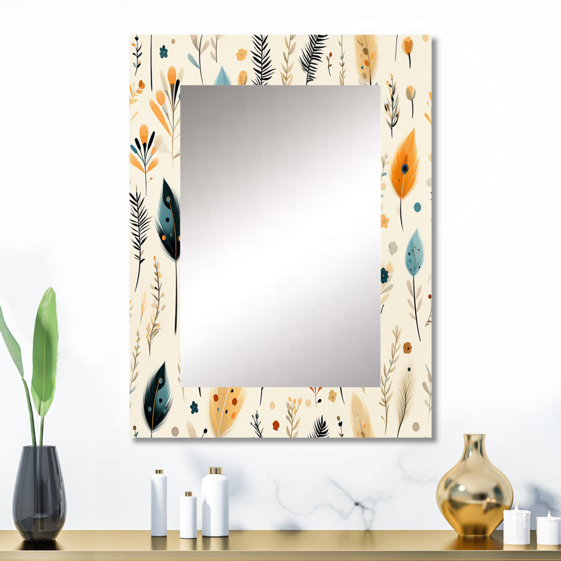 Analeece, beige antique, minimalisme rétro, motif bohème - miroir mural boho, miroir décoratif boho, impression d'art en métal