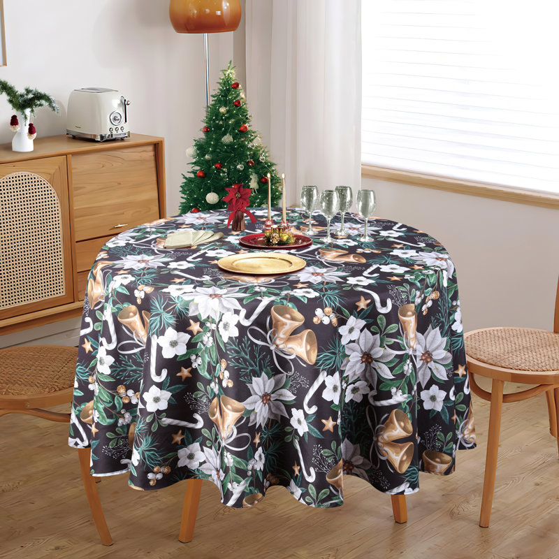 Jingle Sparkle Tablecloth, 70'' Round, Black/White