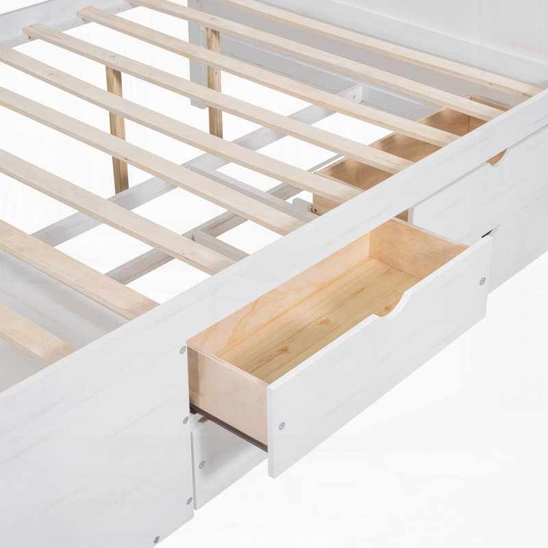 Modern Daybed with Drawers and Shelves, White, Full / Double