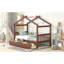 Lit simple en bois avec tiroirs, noyer