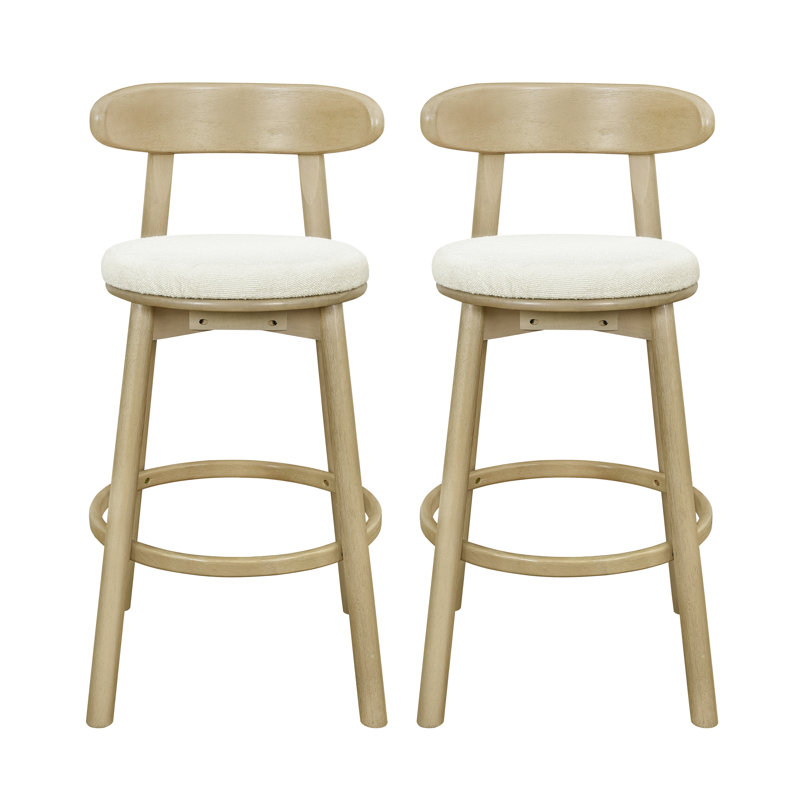 Tabourets de bar rembourrés Mid-Century, Frêne clair