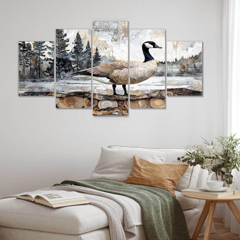 «Canadian Goose in Pine Forest Landscape II», art mural animal de l'oie - ensemble d'art mural traditionnel